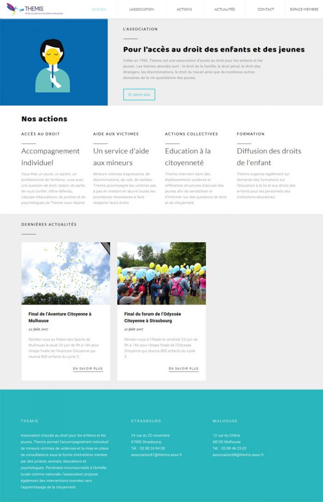 Page d'accueil de Themis, association juridique spécialisée dans l'accès au drit des enfants et des jeunes
