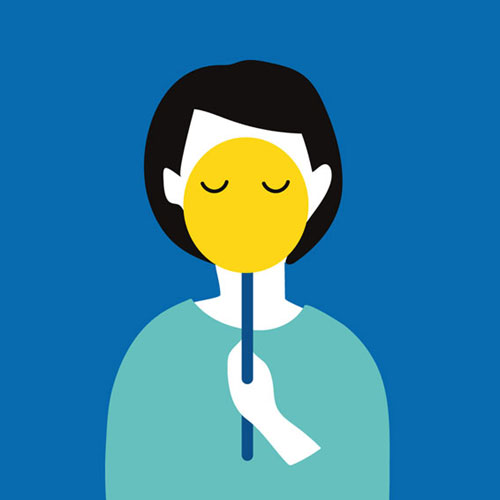 Illustration d'une enfant se cachant derrière un masque pour l'association Themis